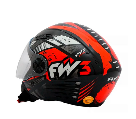 Capacete Moto Aberto X Open Speed Preto Com Vermelho Viseira Cristal Inmetro Tamanho 60 - FW3