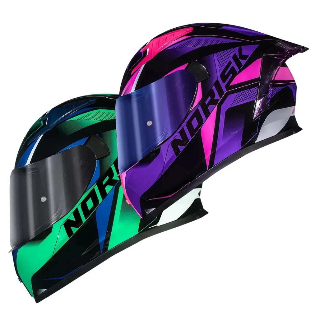 Combo Casal Capacete Norisk Flow Pulse Verde/Roxo Masculino/Feminino