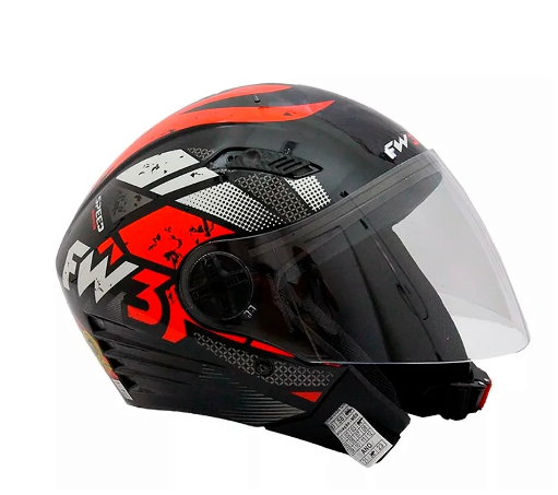Capacete Moto Aberto X Open Speed Preto Com Vermelho Viseira Cristal Inmetro Tamanho 60 - FW3