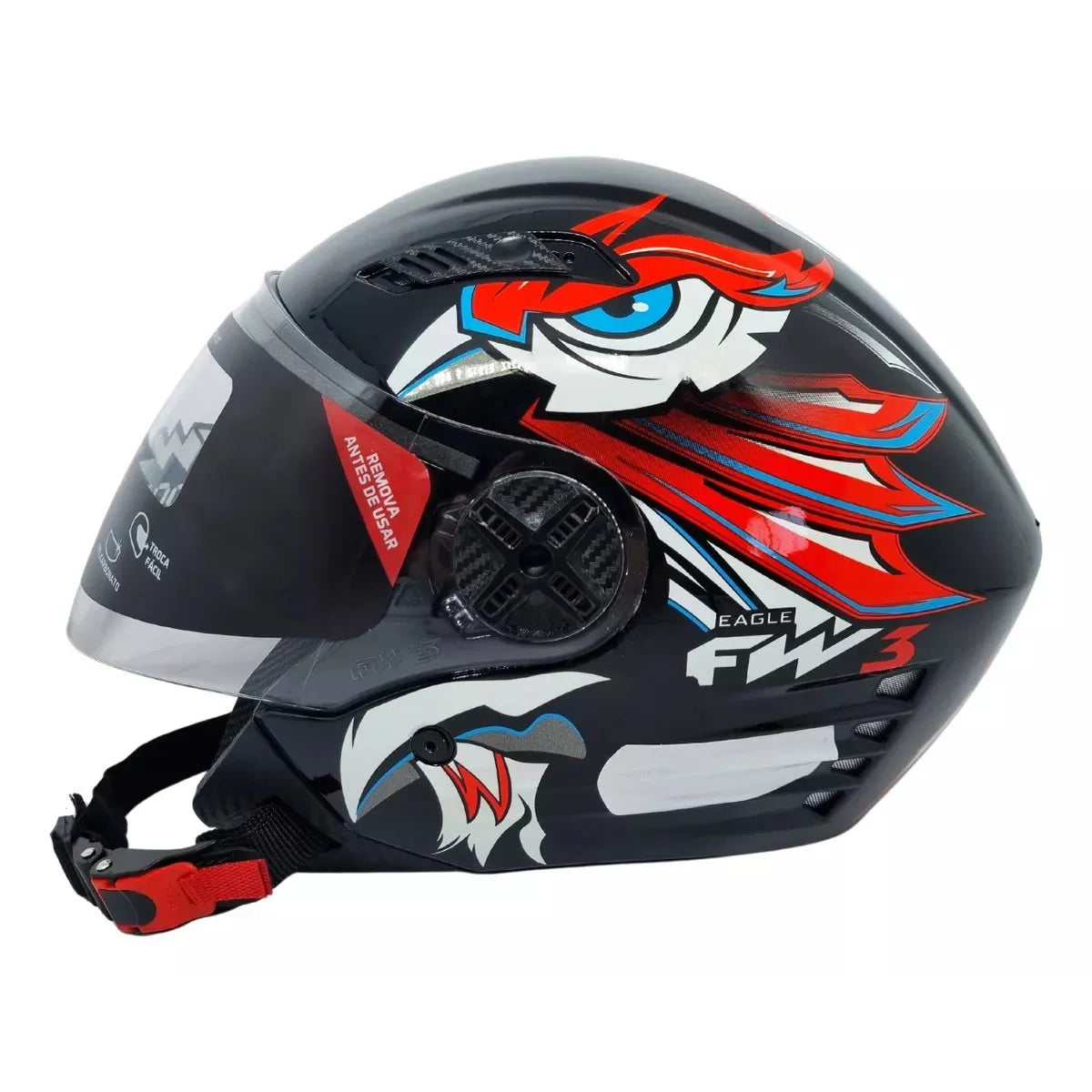 Capacete FW3 X Open Eagle Vermelho Azul Aberto