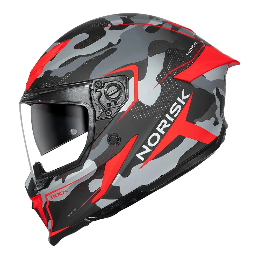 Capacete Norisk Rock Tactical Preto Vermelho Fosco C/Óculos