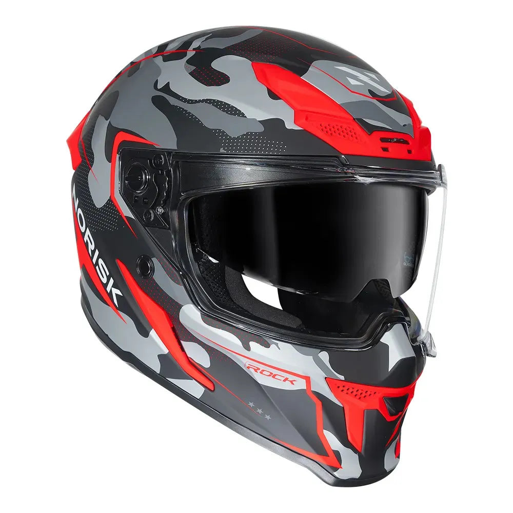 Capacete Norisk Rock Tactical Preto Vermelho Fosco C/Óculos