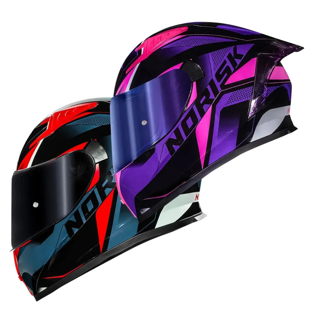 Combo Casal Capacete Norisk Flow Pulse Azul/Roxo Masculino/Feminino