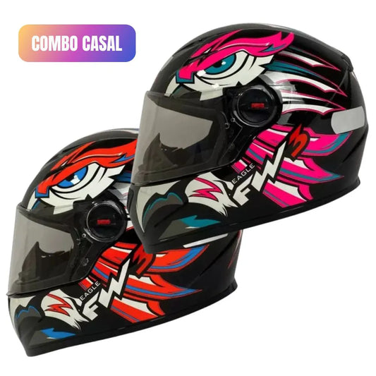 Combo Casal Capacete FW3 GTN Eagle Azul/Rosa Vermelho/Azul Masculino/Feminino